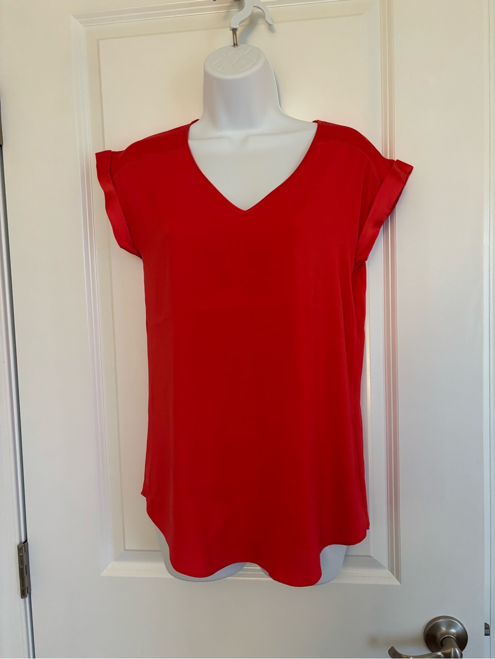 Express Red V-Neck Short Sleeve Blouse